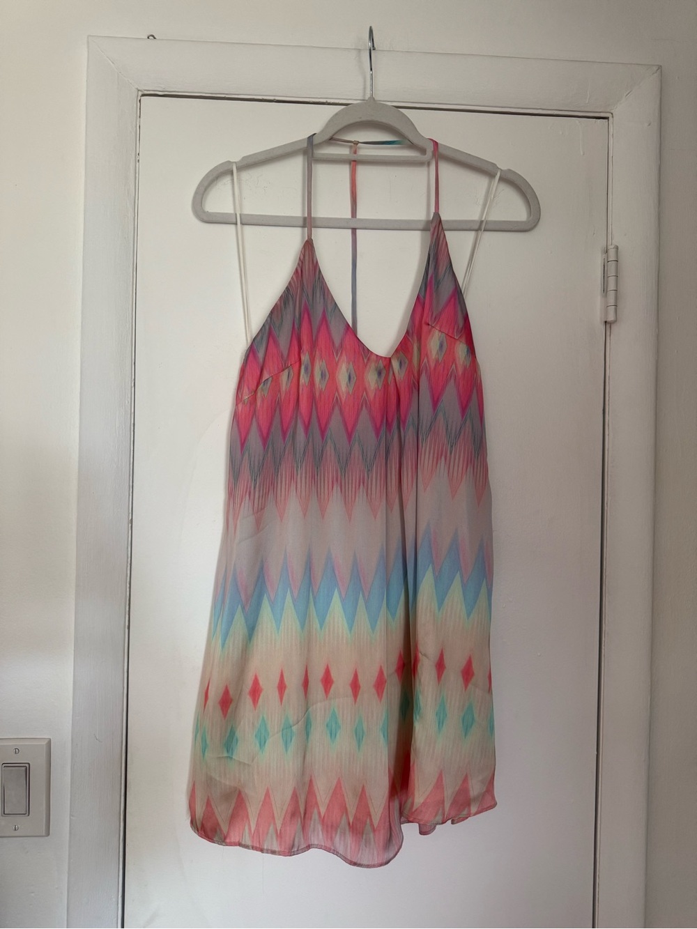 Aakaa Pastel Chevron Mini Dress in Pink and Blue
